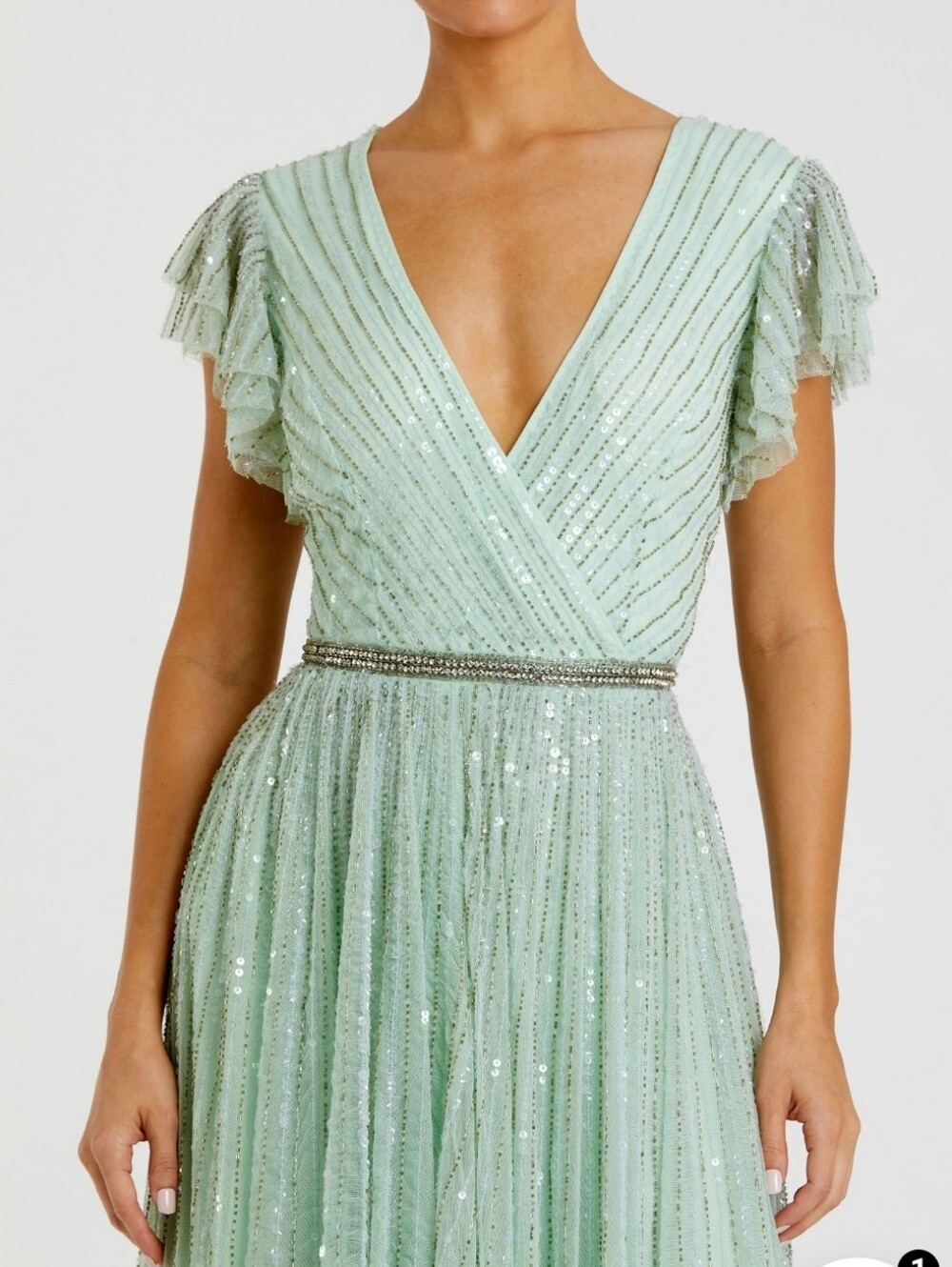Mac Duggal Mint Green Beaded Maxi Gown - Picture 3 of 4